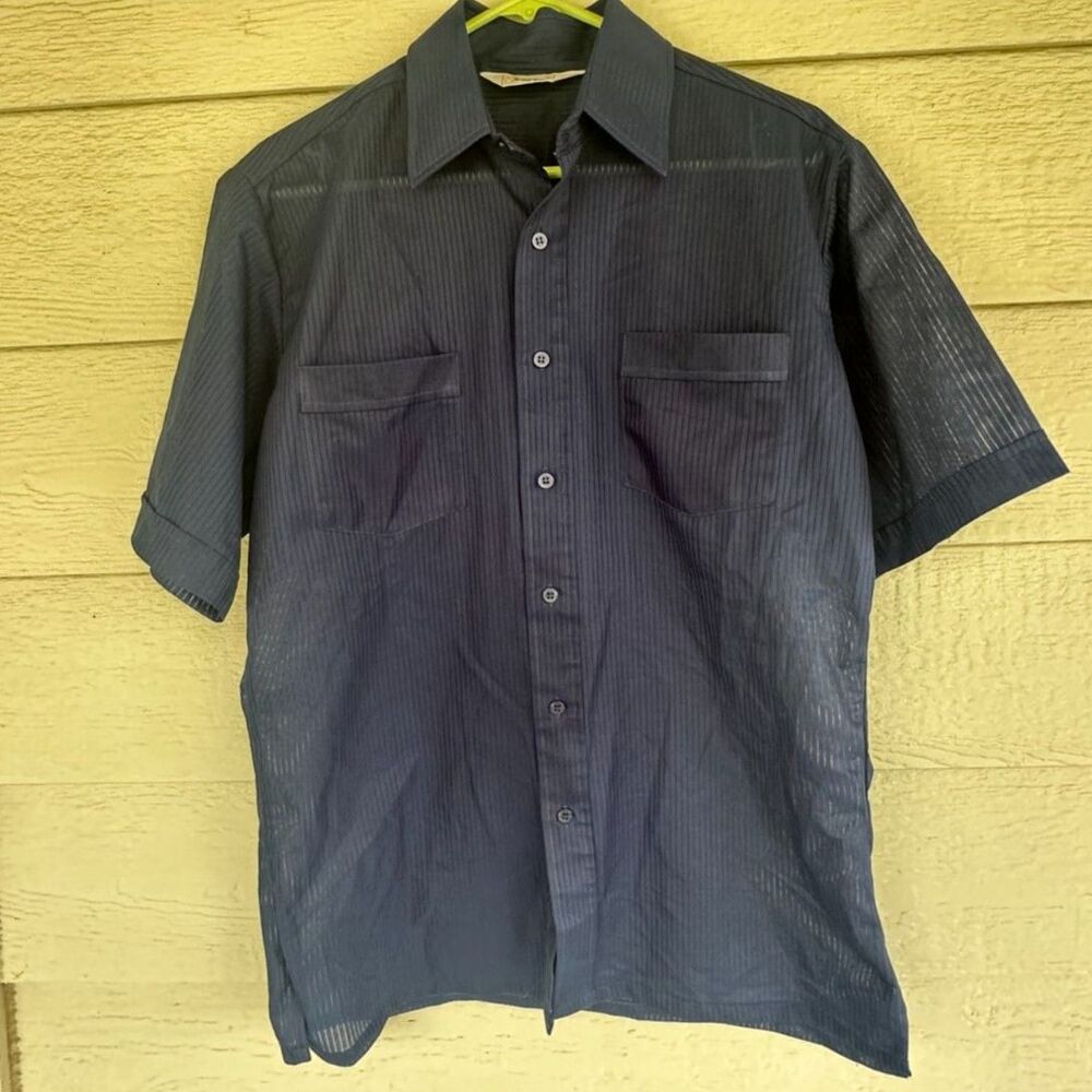 Vintage 70s Kingsport Sheer Pinstripe Pleated Short Sleeve Shirt Men's Size M